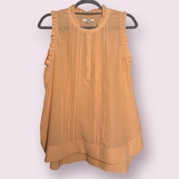 Madewell Pleated Ruffle Peach Silk Sleeveless Blouse - Picture 1 of 9